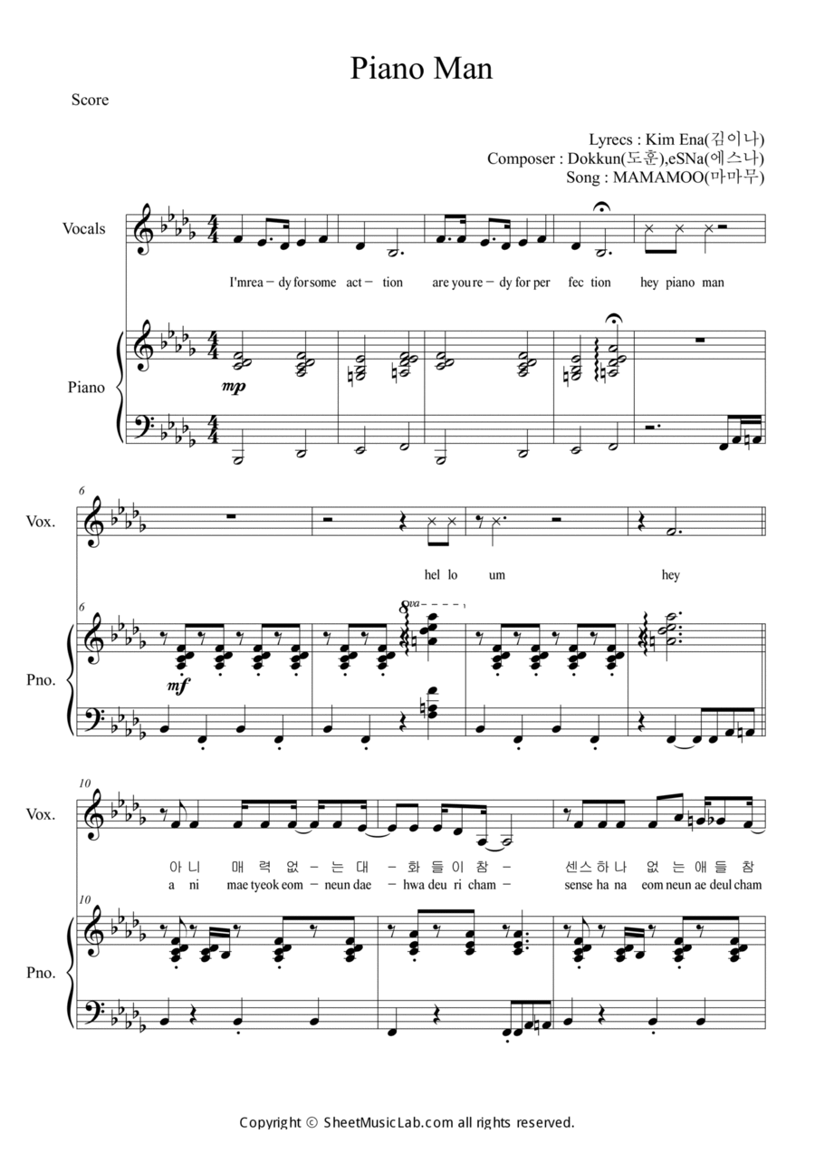 Piano Man Piano Man Voice scores gallery preview page 1