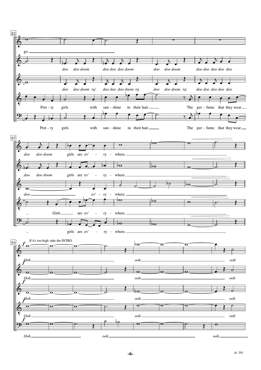 Girls SAATB chorus A Cappella Solo Bass Voice Divisi scores gallery preview page 6