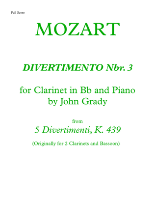 DIVERTIMENTO Nbr. 3 for Clarinet and Piano, K. 439