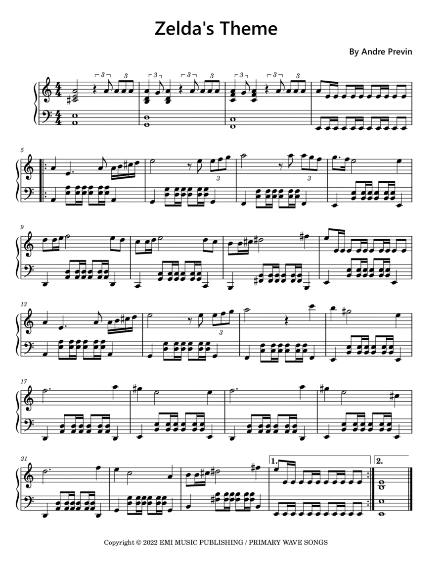 Zelda's Theme Easy Piano scores gallery preview page 1