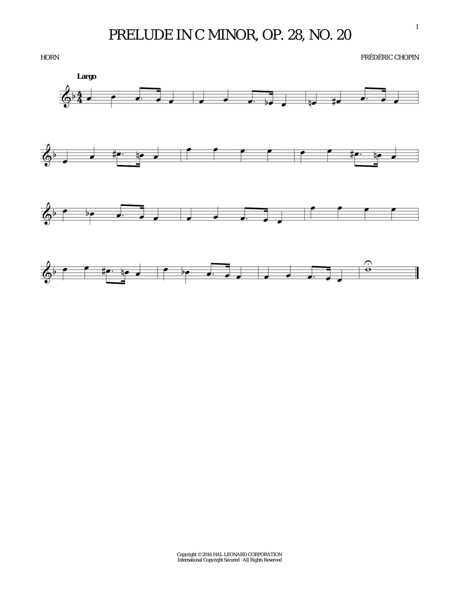 Prelude, Op. 28, No. 20 Prelude, Op. 28, No. 20 Horn Solo scores gallery preview page 1