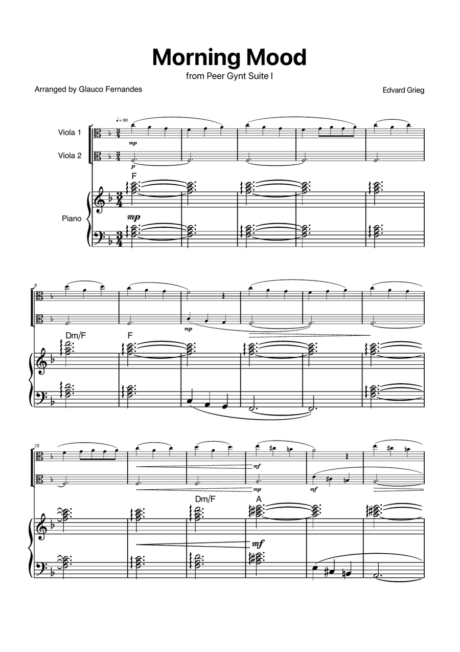 Book cover for Morning Mood by Grieg for Viola Duet with Piano and Chords