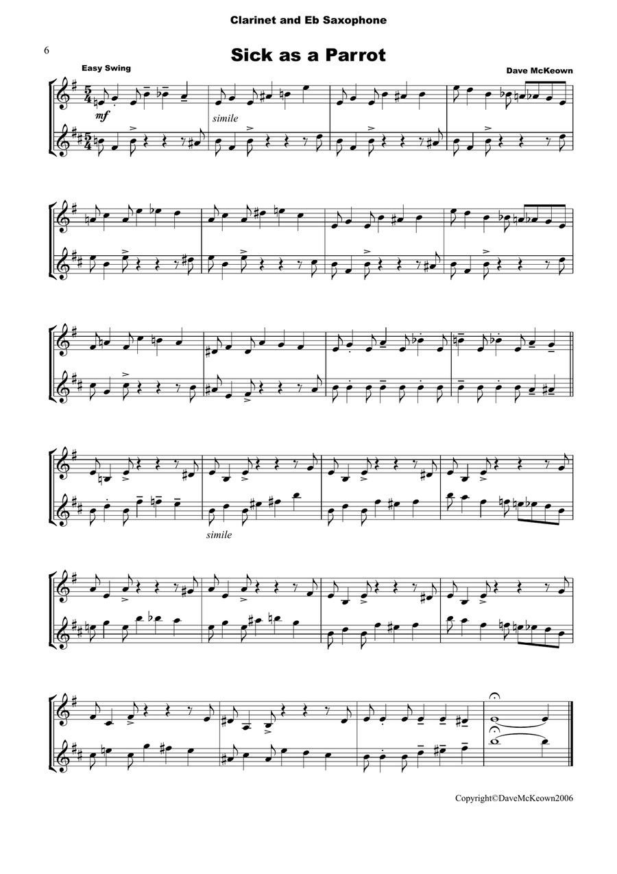 10 Blues Duets for Clarinet and Alto Saxophone Woodwind Duet scores gallery preview page 6