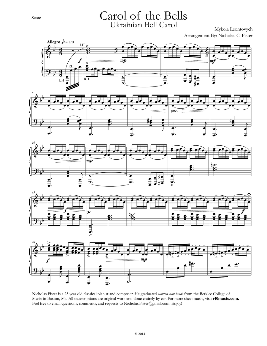 Carol of the Bells Piano (3 different versions) Easy Piano scores gallery preview page 1