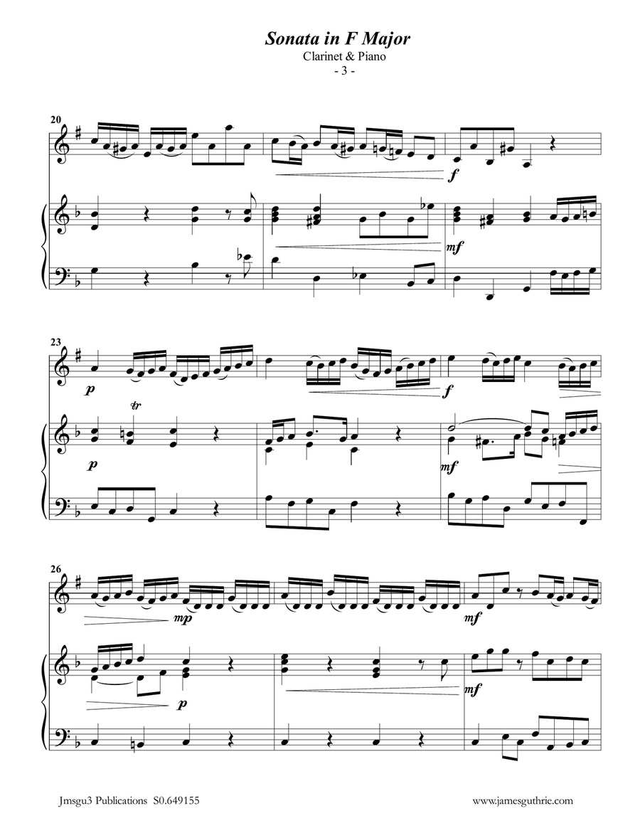 Telemann: Sonata in F Major for Clarinet & Piano Clarinet Solo scores gallery preview page 3