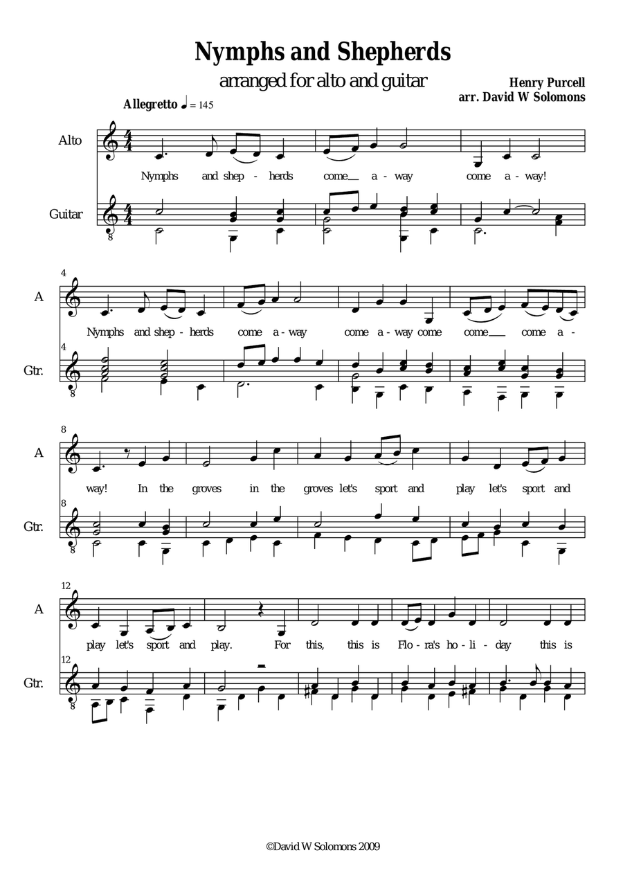 Nymphs and shepherds for alto and guitar Classical Guitar scores gallery preview page 1