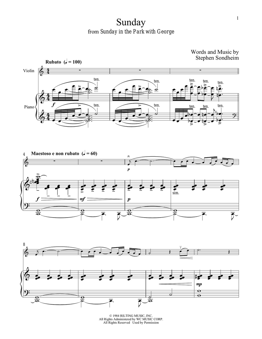 Sunday (from Sunday in the Park with George) Violin Solo scores gallery preview page 1