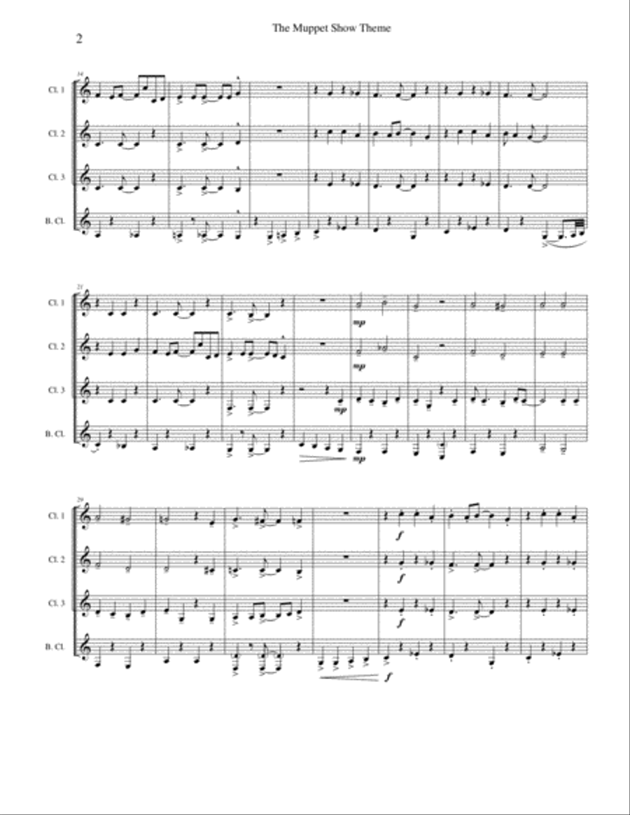 The Muppet Show Theme Clarinet Quartet scores gallery preview page 3