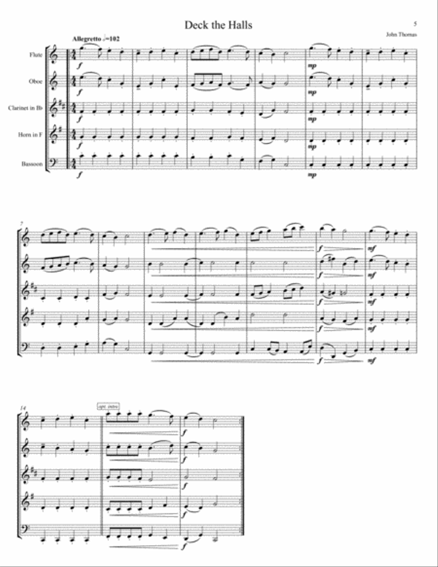 Twenty Christmas Carols for Woodwind Quintet Woodwind Quintet scores gallery preview page 5