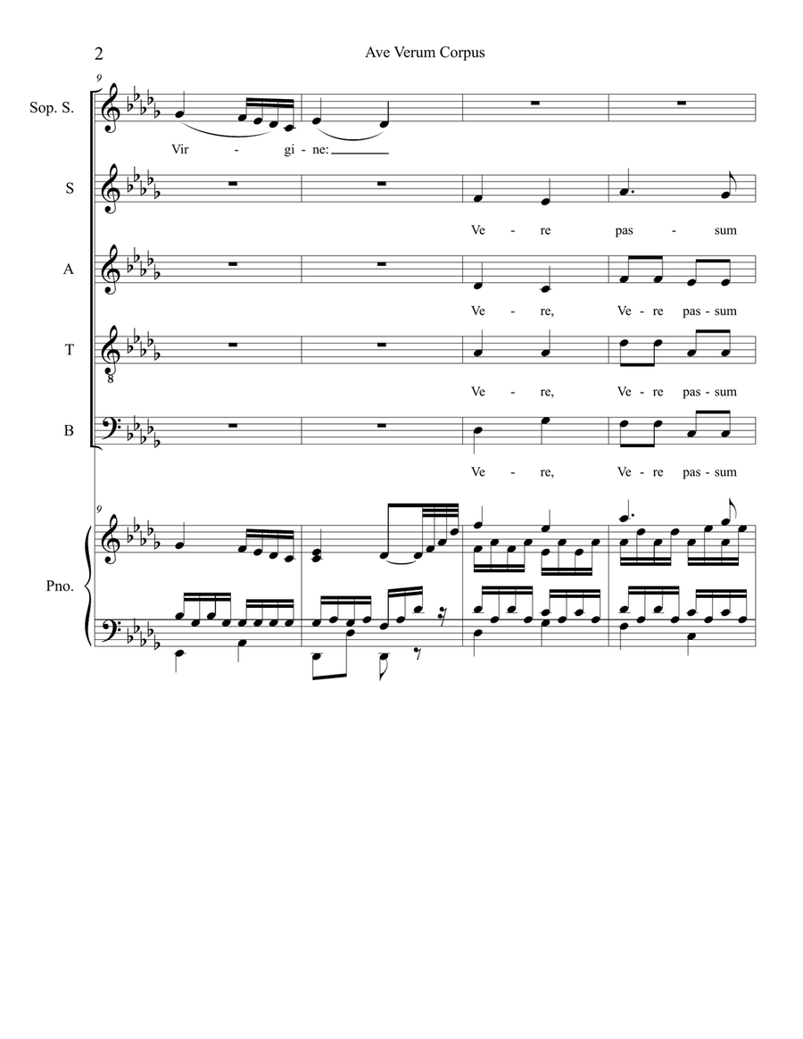 Ave Verum Corpus (Soprano Solo with SATB) 4-Part scores gallery preview page 2