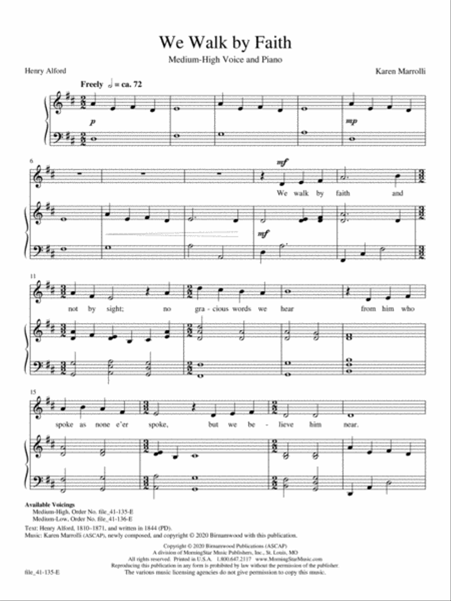 We Walk by Faith (Med-High Voice) High Voice scores gallery preview page 1