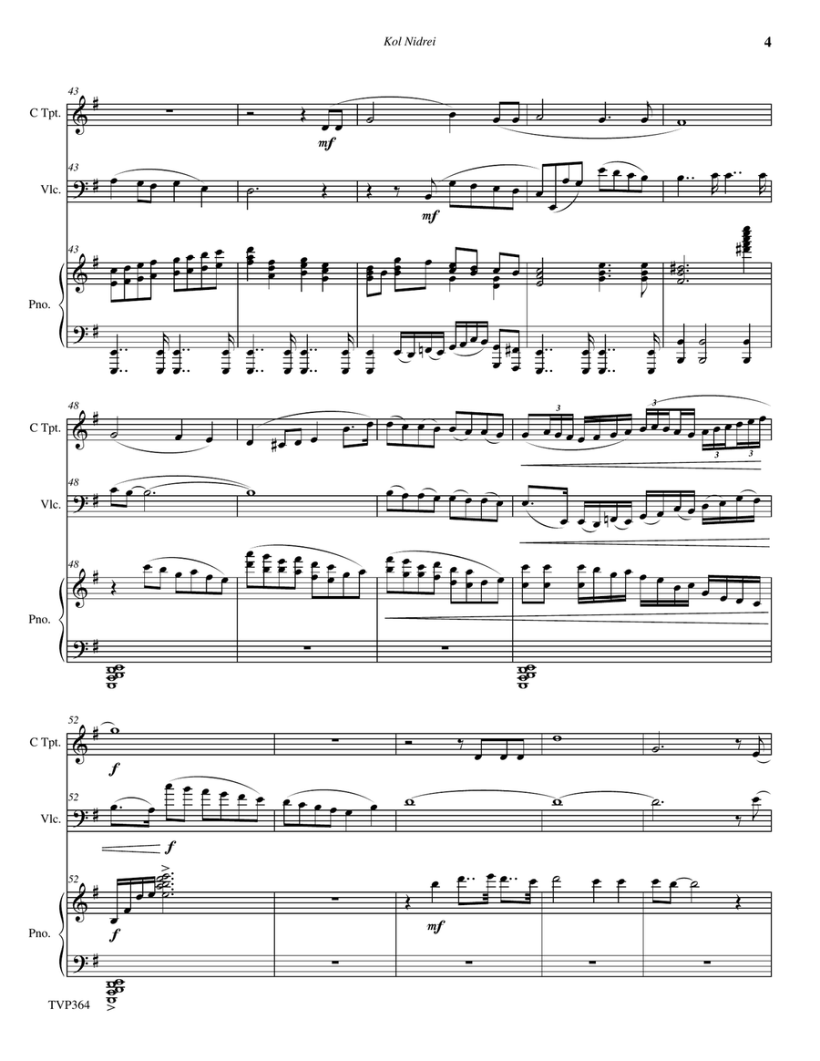 KOL NIDREI (Kol Nidre) - C or Bb Trumpet & Cello with Piano Accompaniment (Grade 4-) Trumpet Duet scores gallery preview page 4