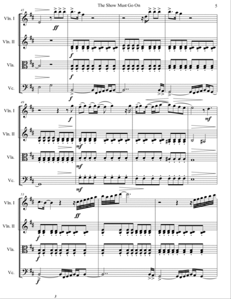 The Show Must Go On String Quartet scores gallery preview page 6