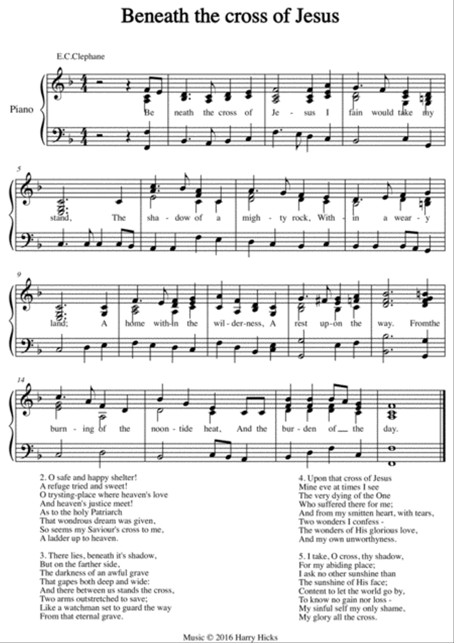 Beneath the cross of Jesus. A new tune to a wonderful old hymn. Unison Choir scores gallery preview page 1