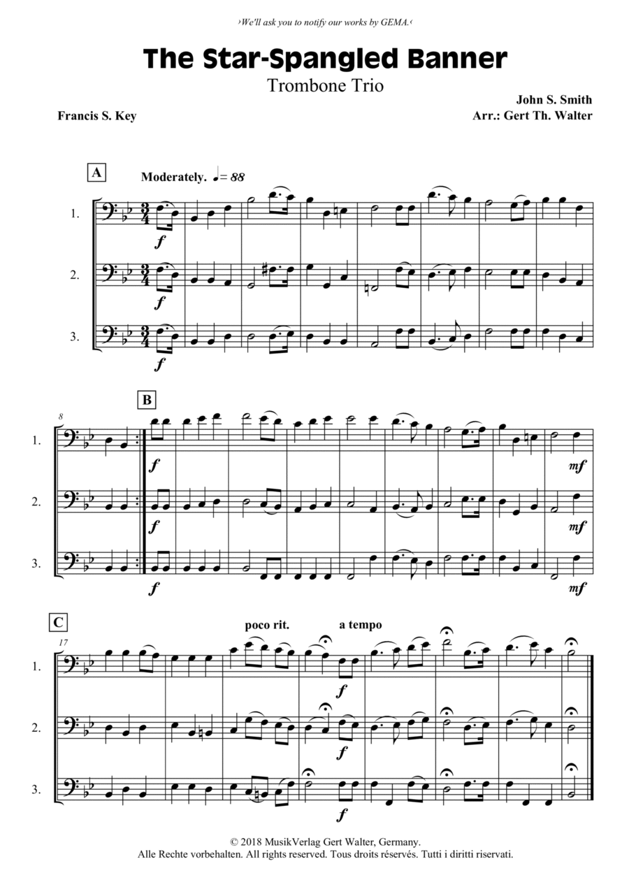 The Star-Spangled Banner The Star-Spangled Banner Trombone Solo scores gallery preview page 1