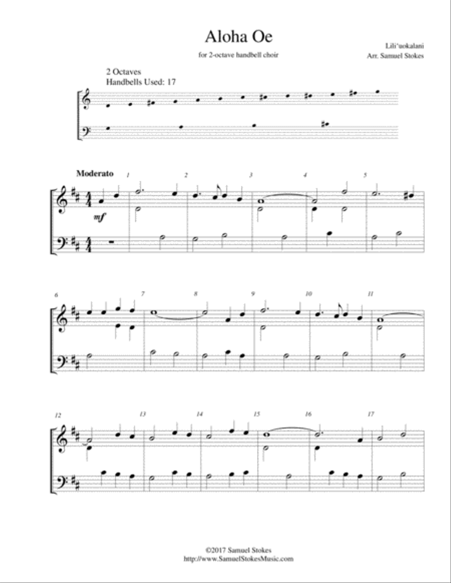 Aloha Oe - for 2-octave handbell choir 2-Octaves scores gallery preview page 1