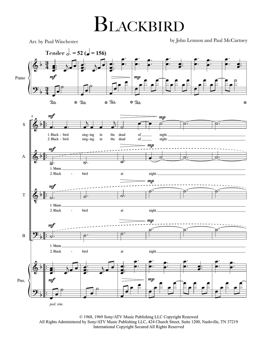 Blackbird 4-Part scores gallery preview page 1