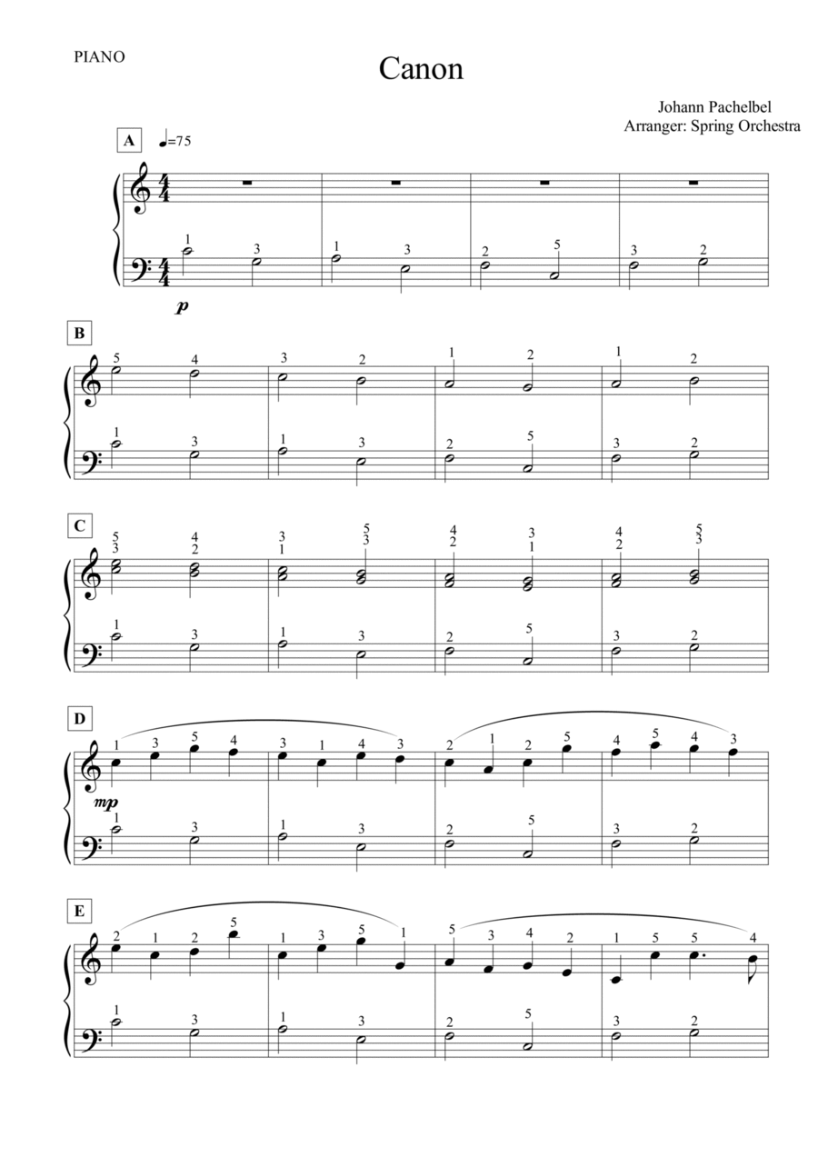 Canon in D Easy Piano for Beginners (with finger numbers) Piano Method scores gallery preview page 1