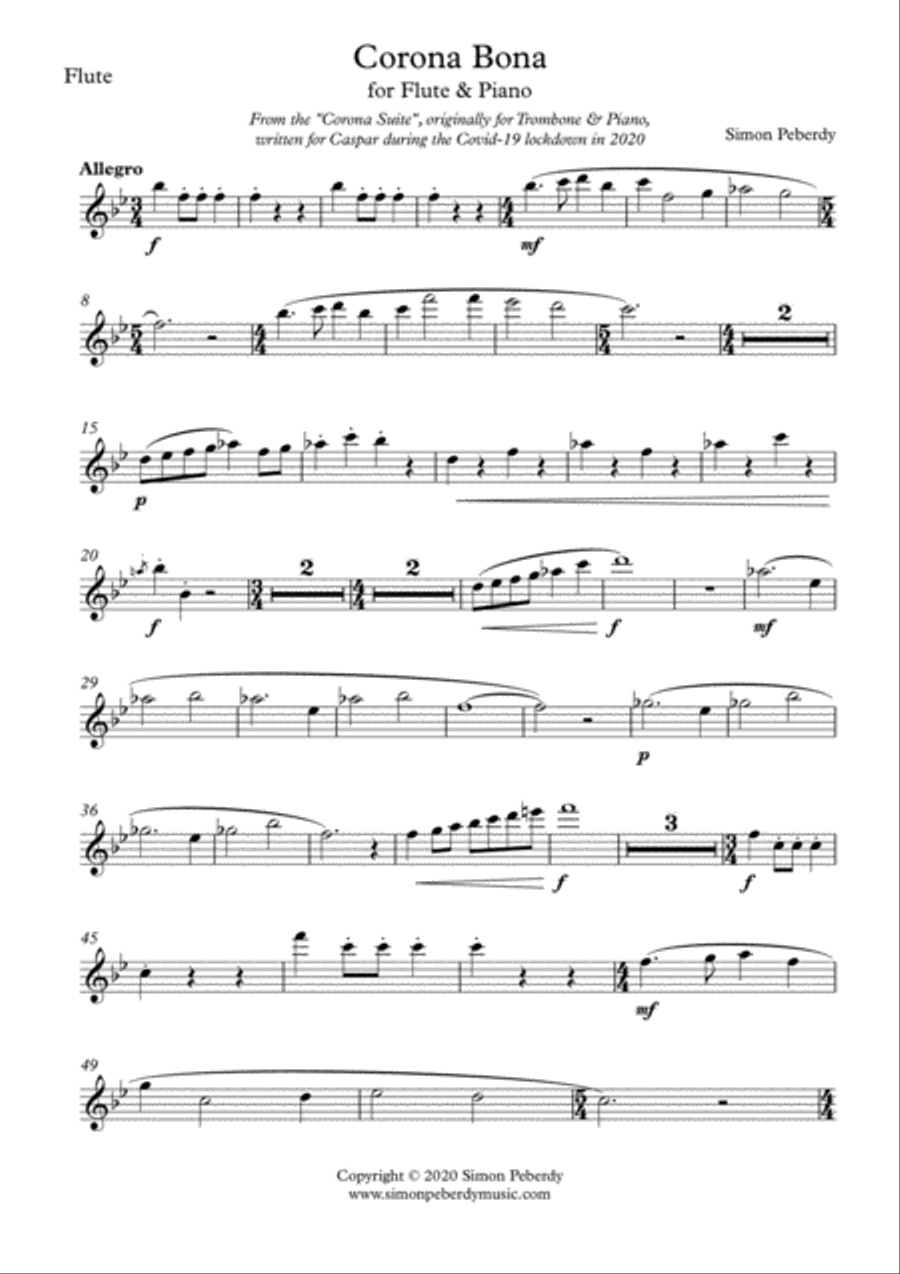Corona Bona from the Corona Suite for Flute and Piano by Simon Peberdy