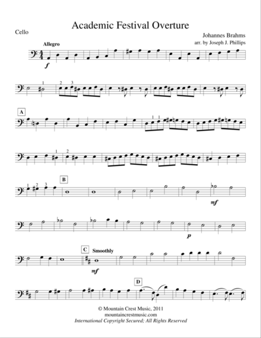Academic Festival Overture-Cello part String Orchestra scores gallery preview page 1