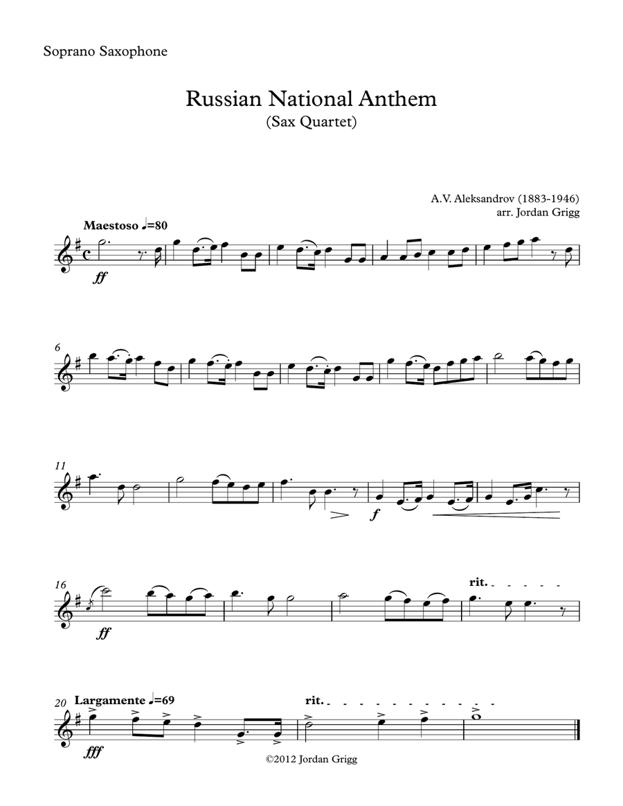 Russian National Anthem (Sax Quartet) Saxophone Quartet scores gallery preview page 4