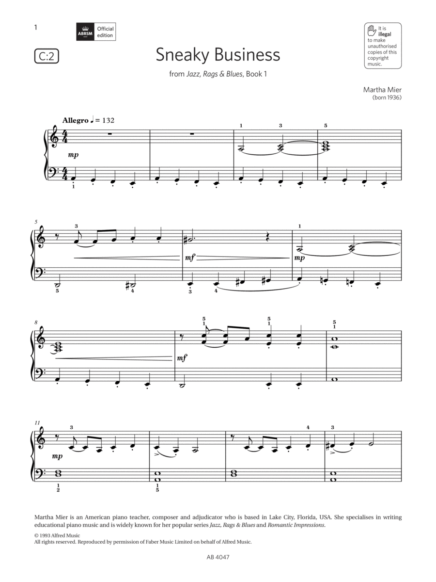 Sneaky Business (Grade 1, list C2, from the ABRSM Piano Syllabus 2023 & 2024) Piano Method scores gallery preview page 1