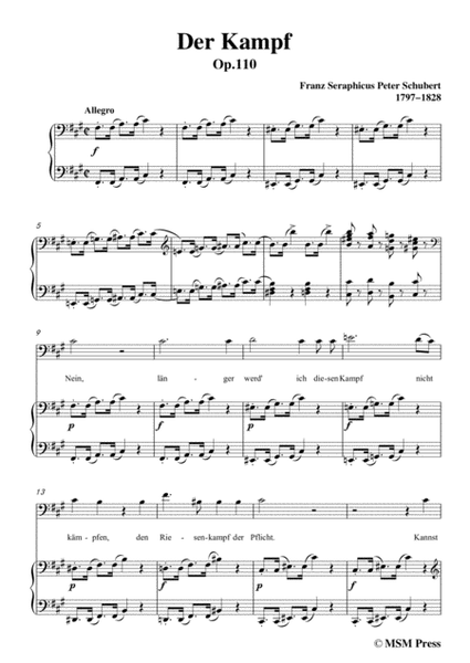 Schubert-Der Kampf,Op.110,in f sharp minor,for Voice&Piano image number null