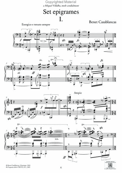 Set epigrames by Benet Casablancas Piano Solo - Sheet Music