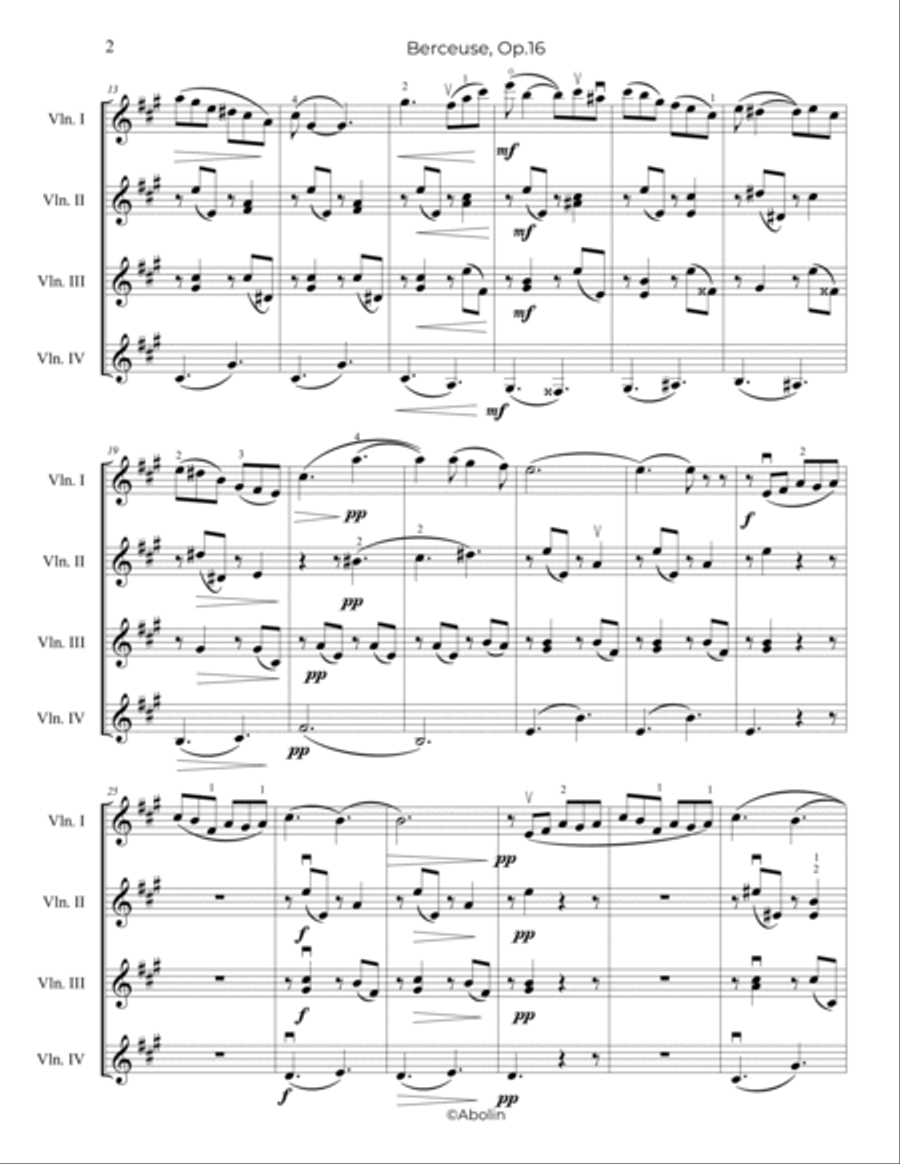 Fauré: Berceuse Op.16 - arr. for Violin Quartet Chamber Music scores gallery preview page 3