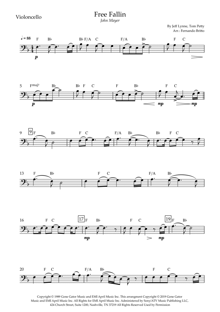 Free Fallin' Free Fallin' Cello Solo scores gallery preview page 1