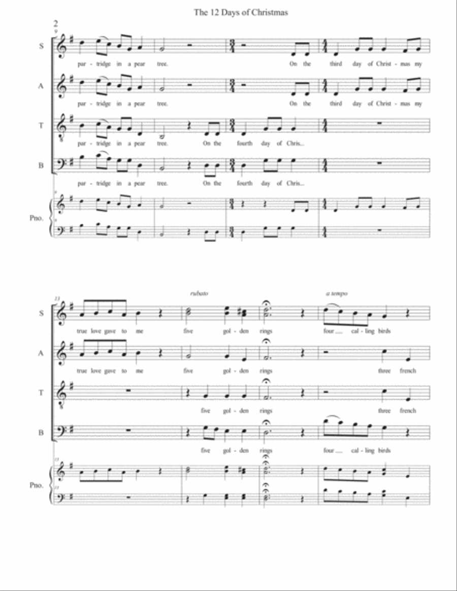The 12 Days Of Christmas 4-Part scores gallery preview page 2