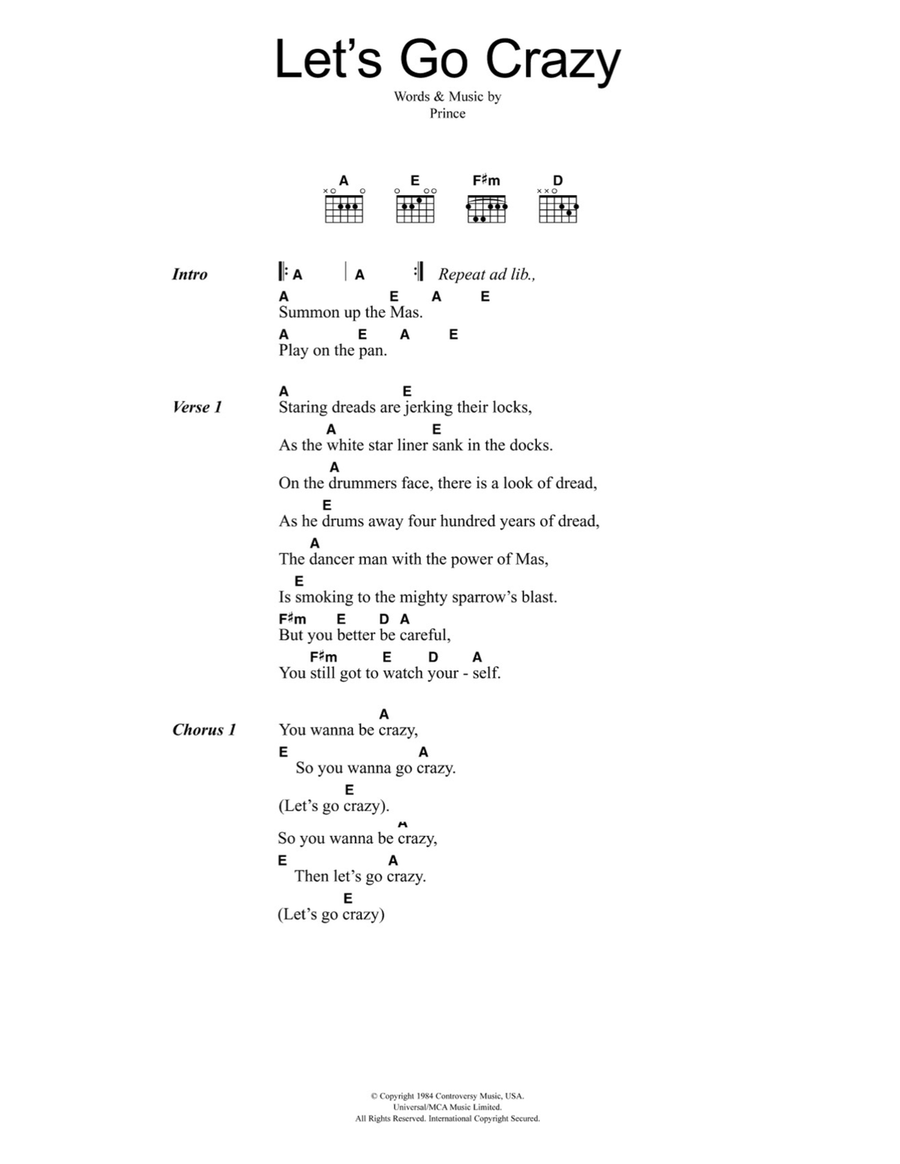 Let's Go Crazy Let's Go Crazy Easy Guitar scores gallery preview page 1