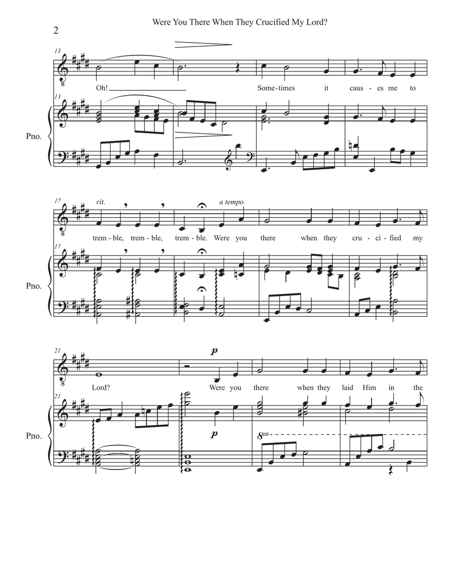 Were You There When They Crucified My Lord (baritone-tenor vocal solo with piano) Voice Solo scores gallery preview page 2
