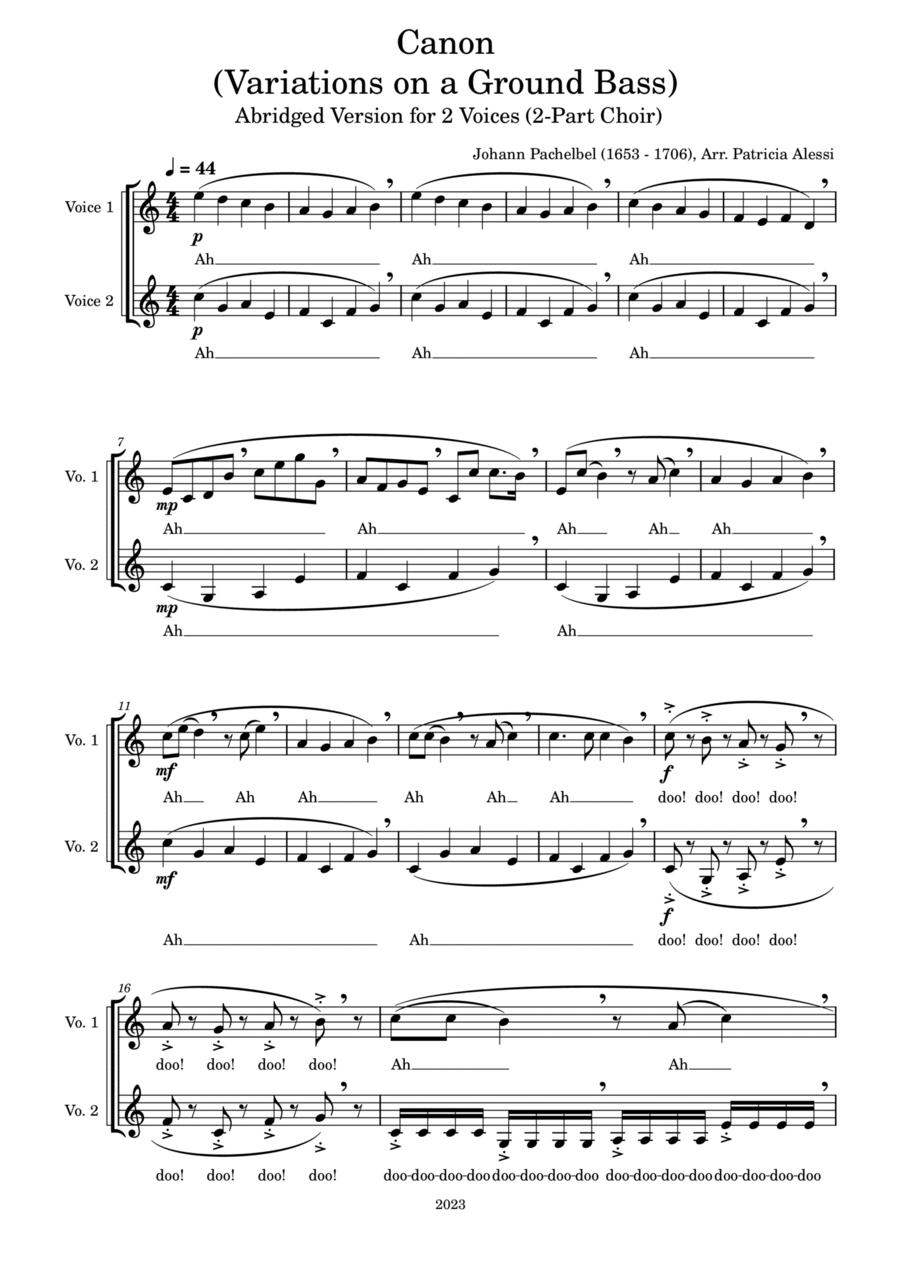 Canon (Variations on a Ground Bass) A Cappella scores gallery preview page 1