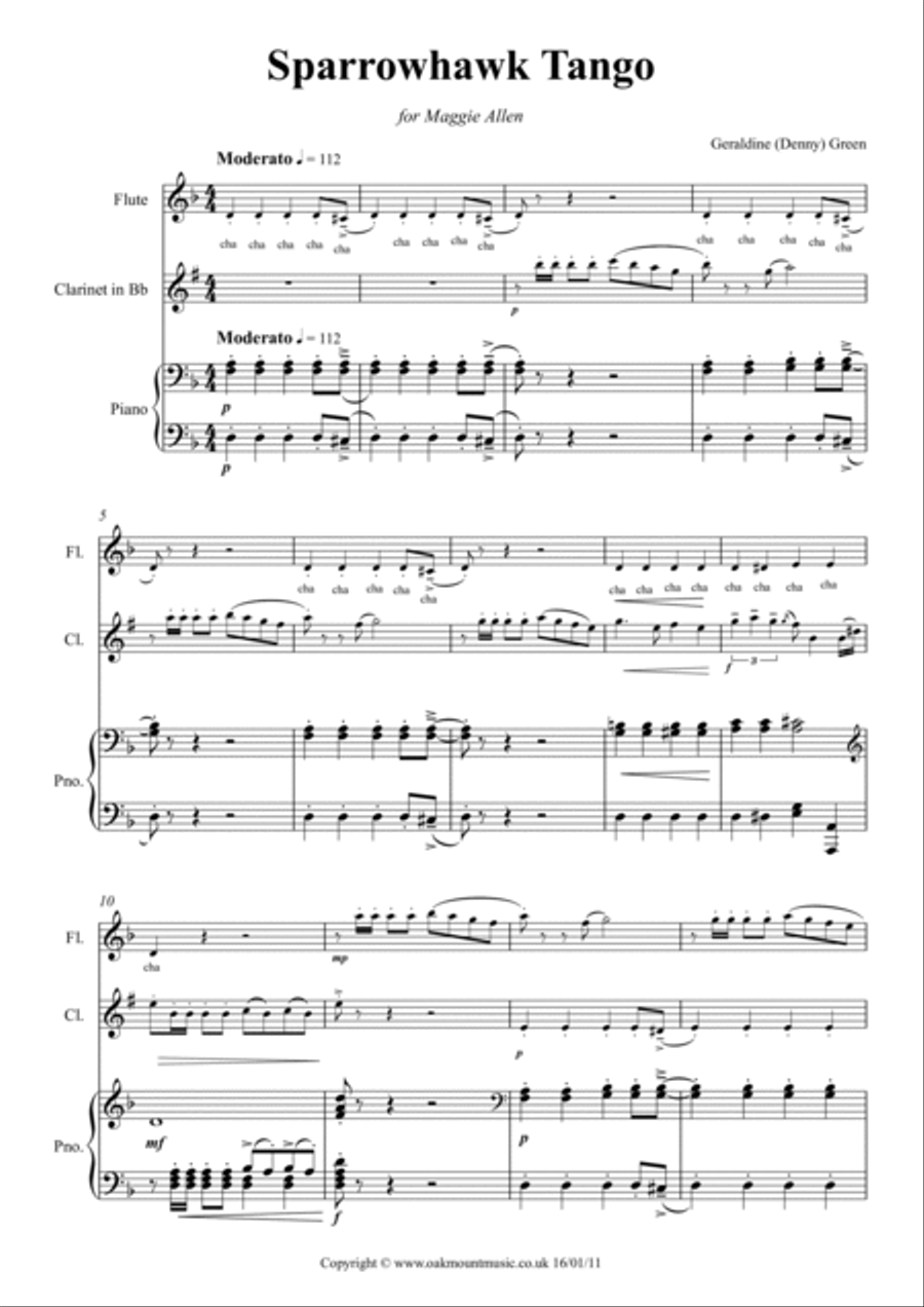 Sparrowhawk Tango. (Flute, Clarinet and Piano Arrangement)