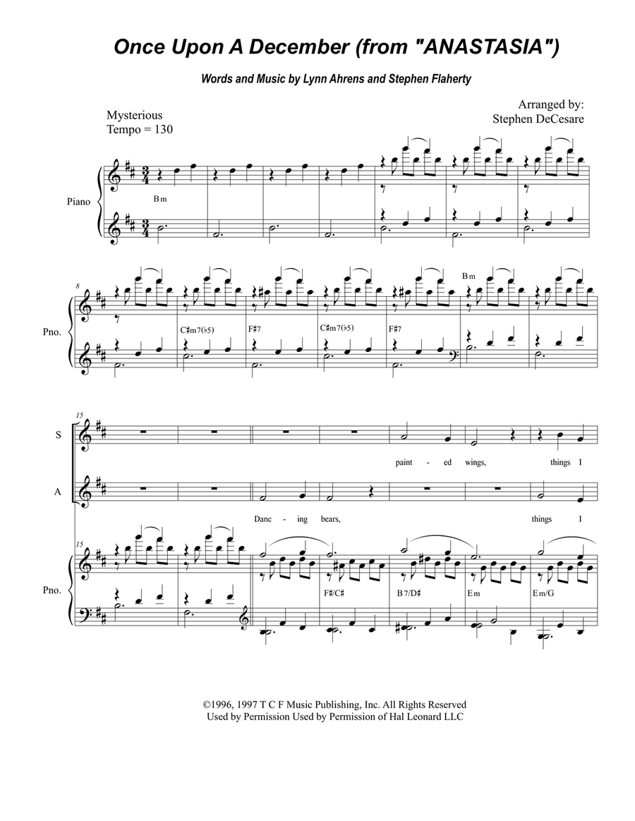 Once Upon A December from the Twentieth Century Fox Motion Picture ANASTASIA 3-Part scores gallery preview page 1