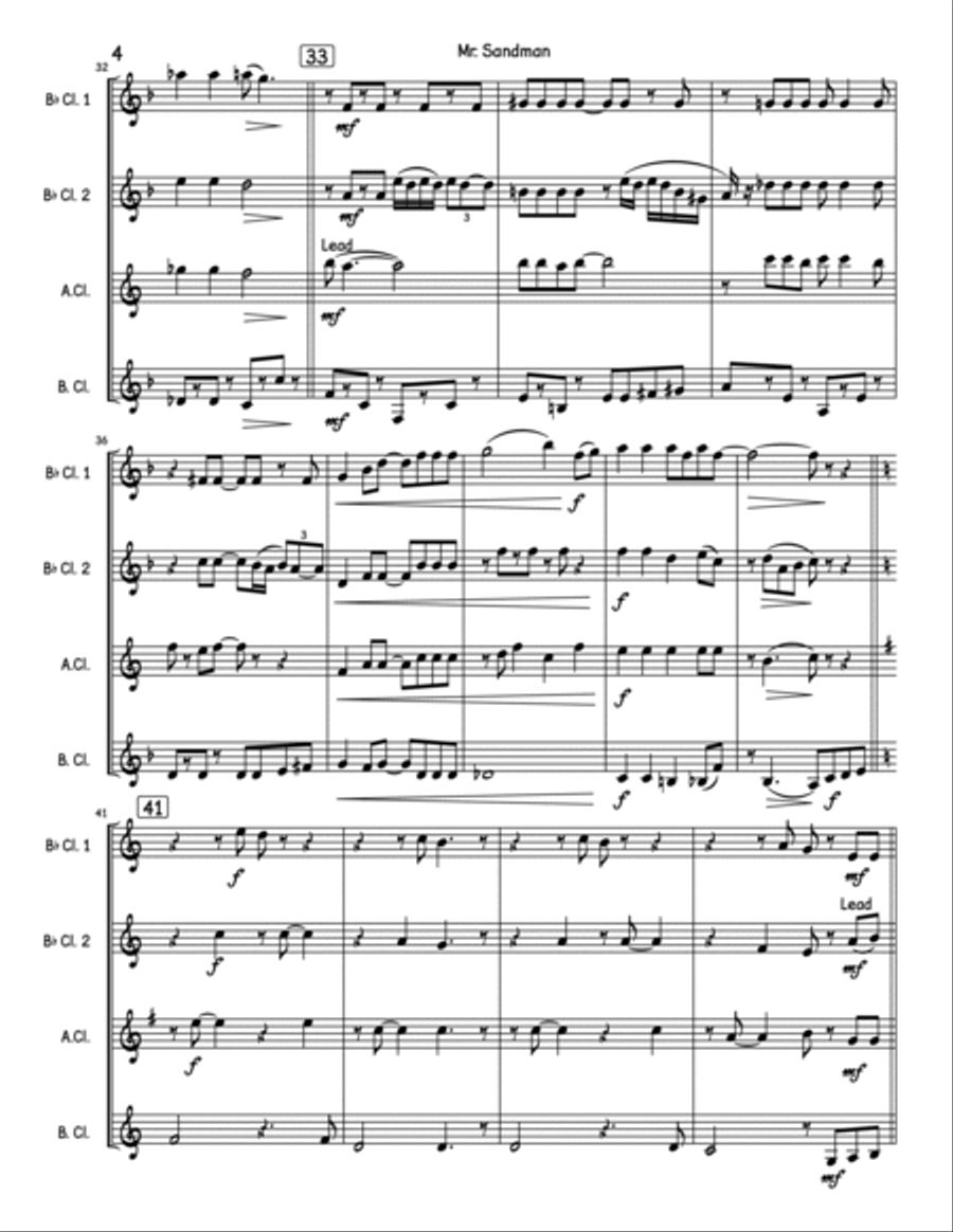 Mister Sandman Woodwind Quartet scores gallery preview page 6