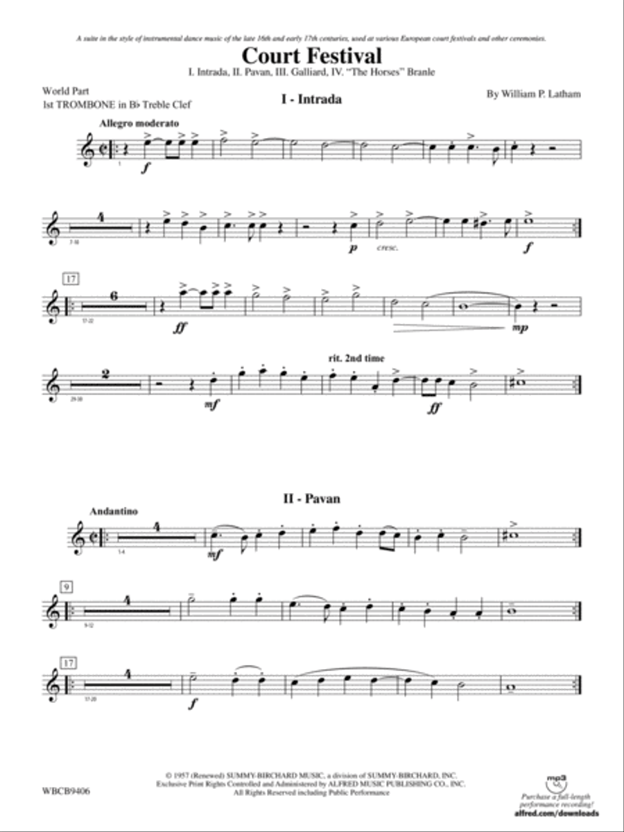Court Festival (Suite for Concert Band): (World Part) 1st B-flat Trombone T.C. Concert Band scores gallery preview page 1