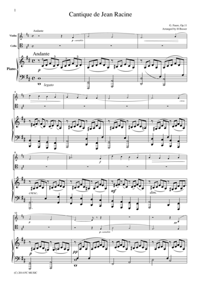 Faure Cantique de Jean Racine, for piano trio, PF002