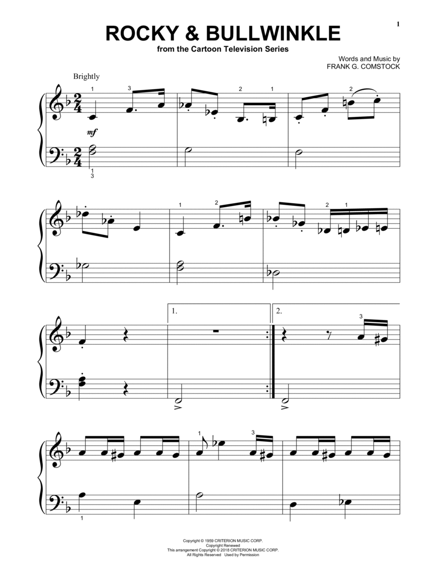 Rocky & Bullwinkle Piano Solo scores gallery preview page 1