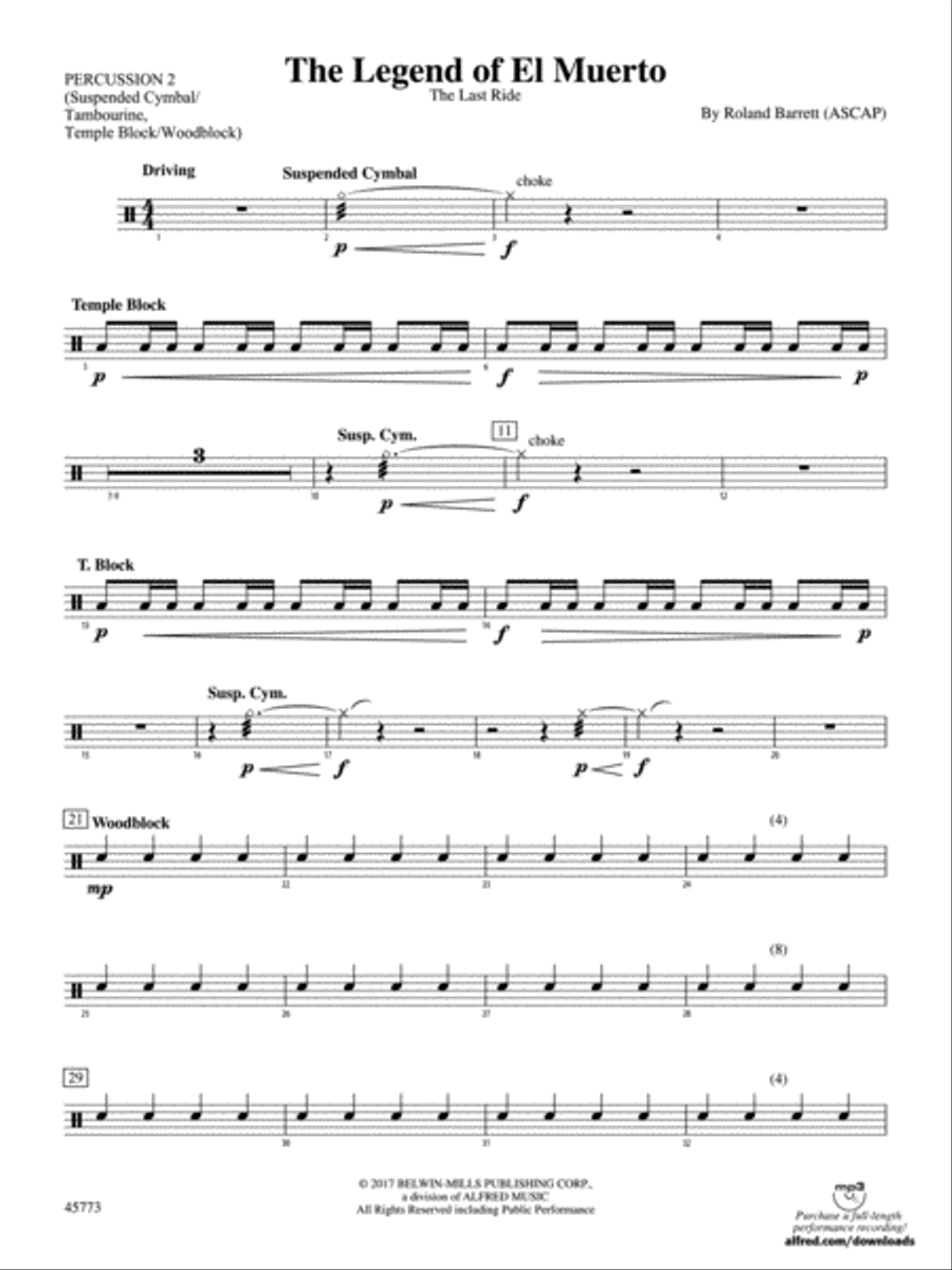 The Legend of El Muerto: 2nd Percussion Concert Band scores gallery preview page 1
