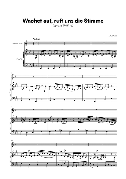 Johann Sebastian Bach - Wachet auf, ruft uns die Stimme (for Clarinet in Bb and Piano)
