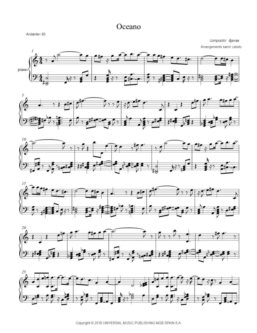 Oceano Oceano Piano scores gallery preview page 1