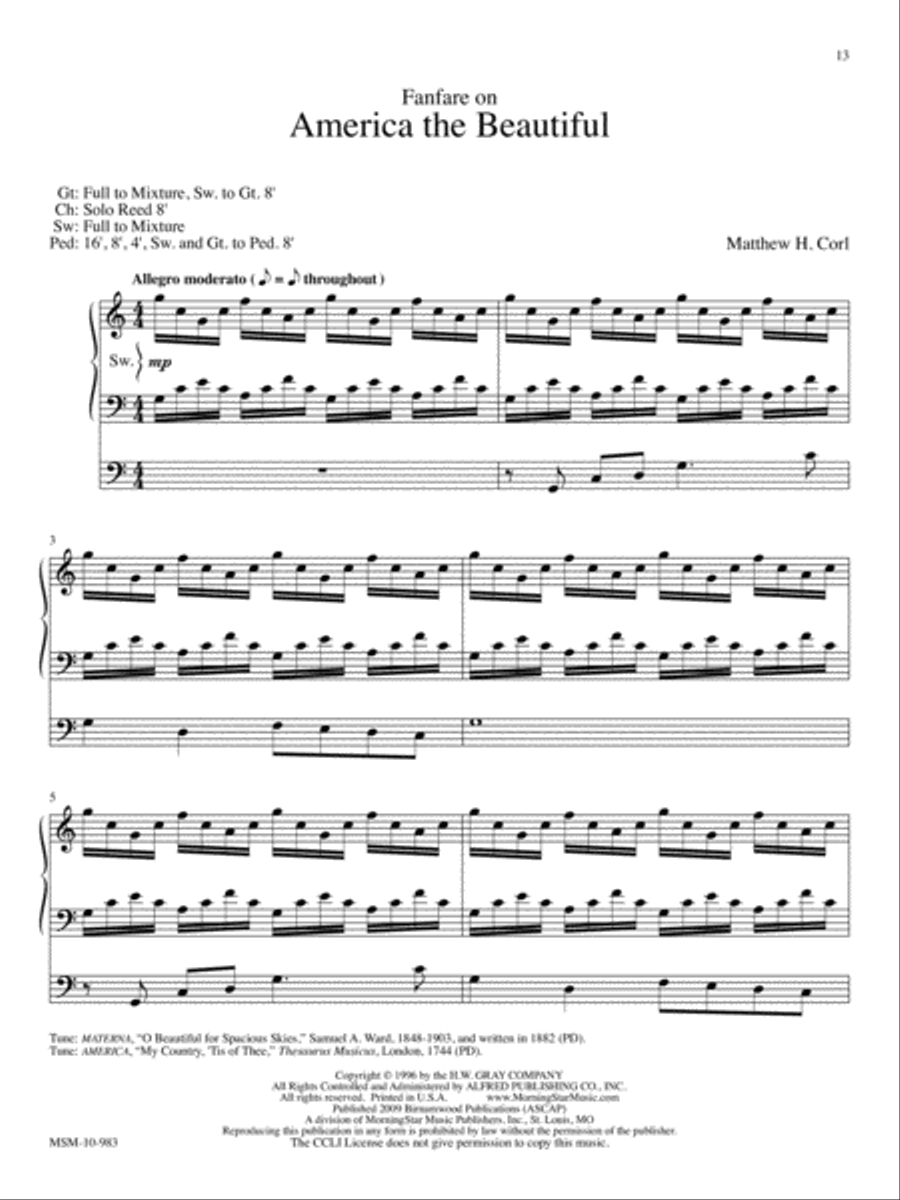 America the Beautiful Five Patriotic Pieces for Organ Organ Solo scores gallery preview page 6