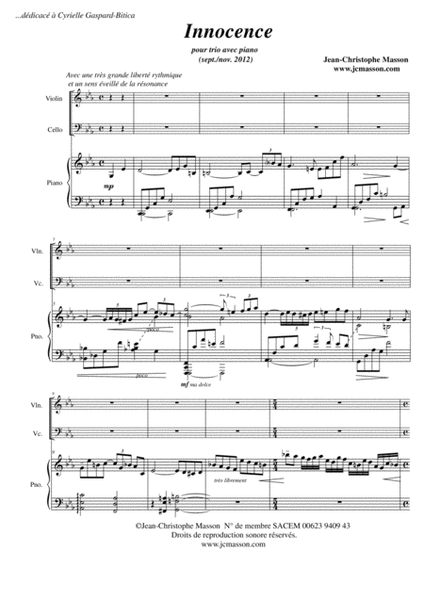 Innocence --- For piano trio --- Score and Parts --- JCM 2012 image number null