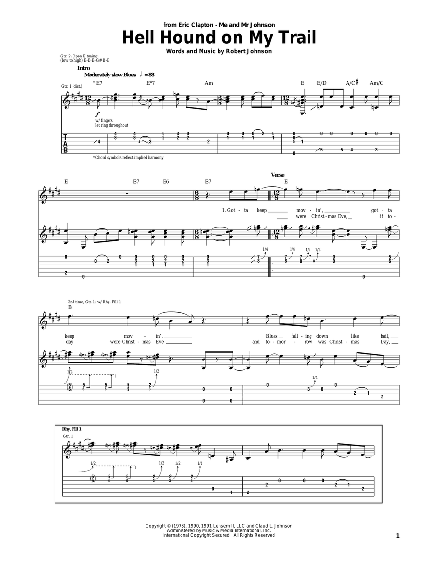Hell Hound On My Trail Electric Guitar scores gallery preview page 1
