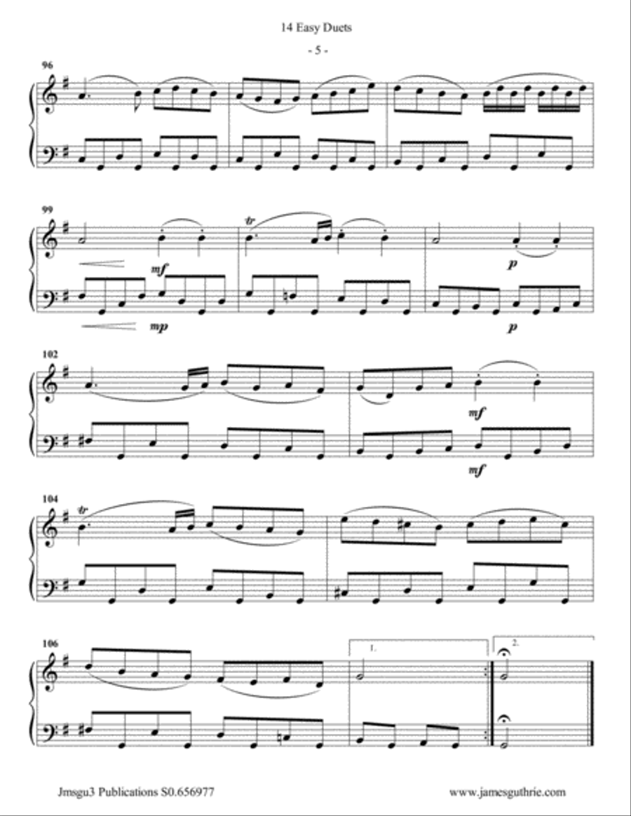 Bach: 14 Easy Duets for Bass Flute & Cello Flute scores gallery preview page 5
