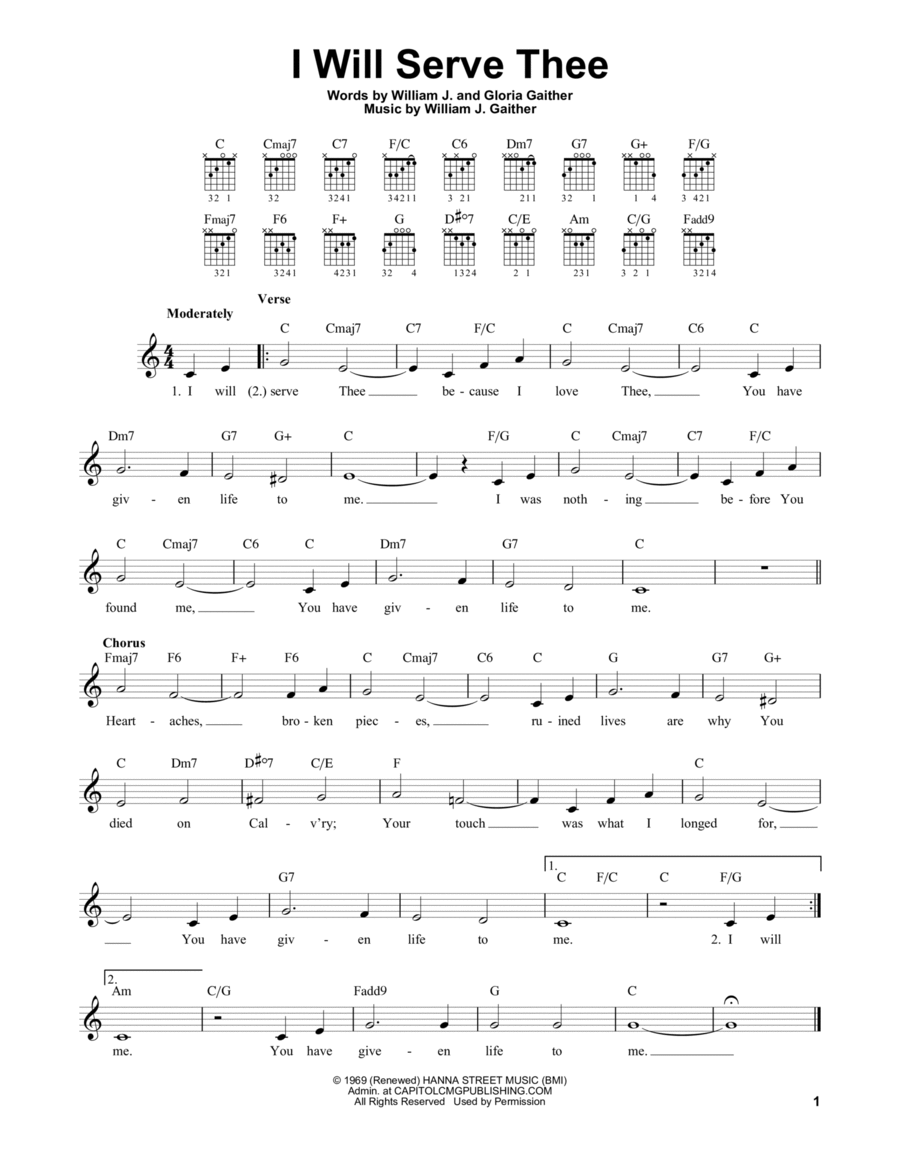 I Will Serve Thee Easy Guitar scores gallery preview page 1