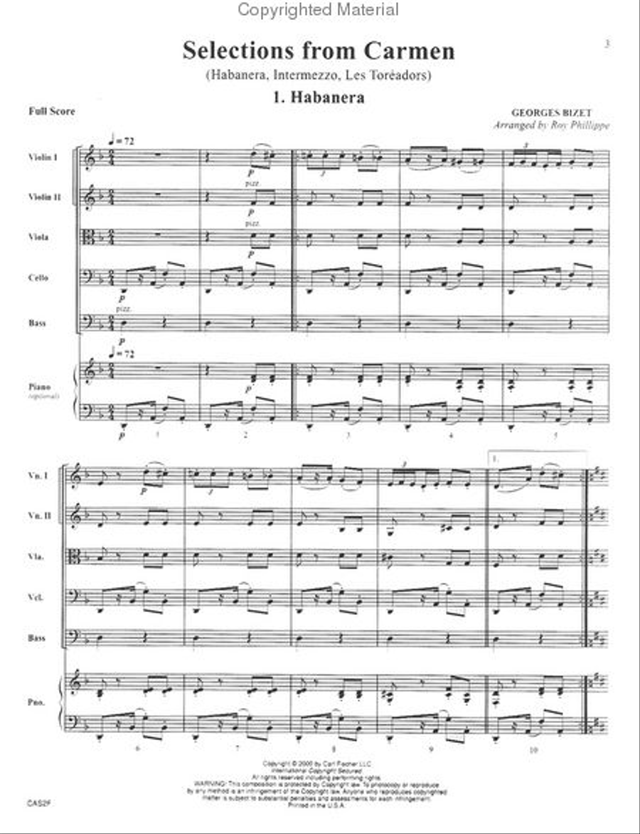 Selections From Carmen (Habanera, Intermezzo, Les Toreadors) String Orchestra scores gallery preview page 2