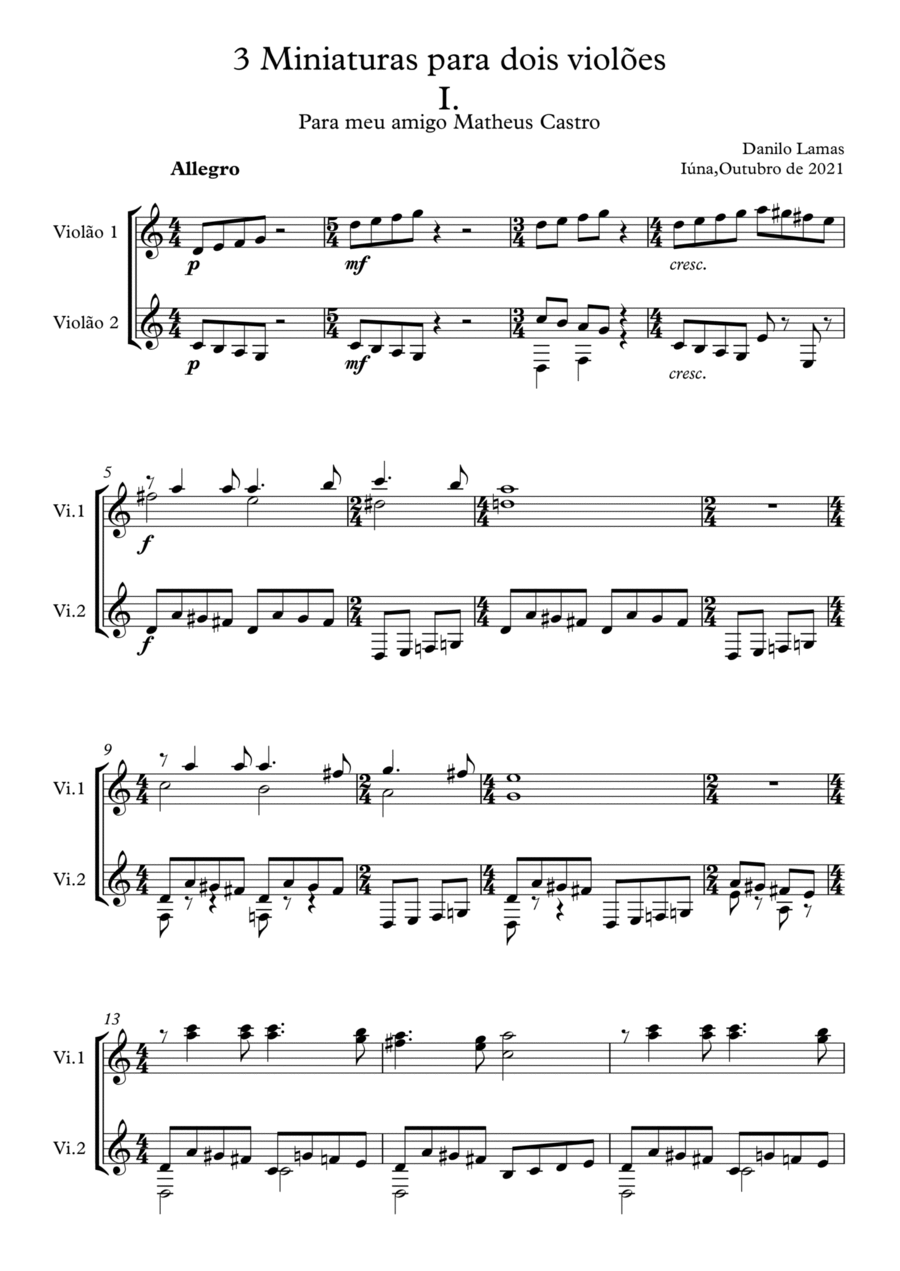 3 Miniaturas para dois violões Classical Guitar scores gallery preview page 1